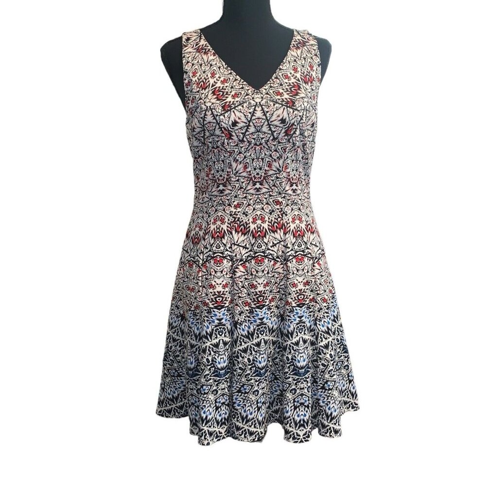 Maggy London Women’s Size 4 Sleeveless Multicolor Flare Dress Keyhole Closure - Picture 1 of 9